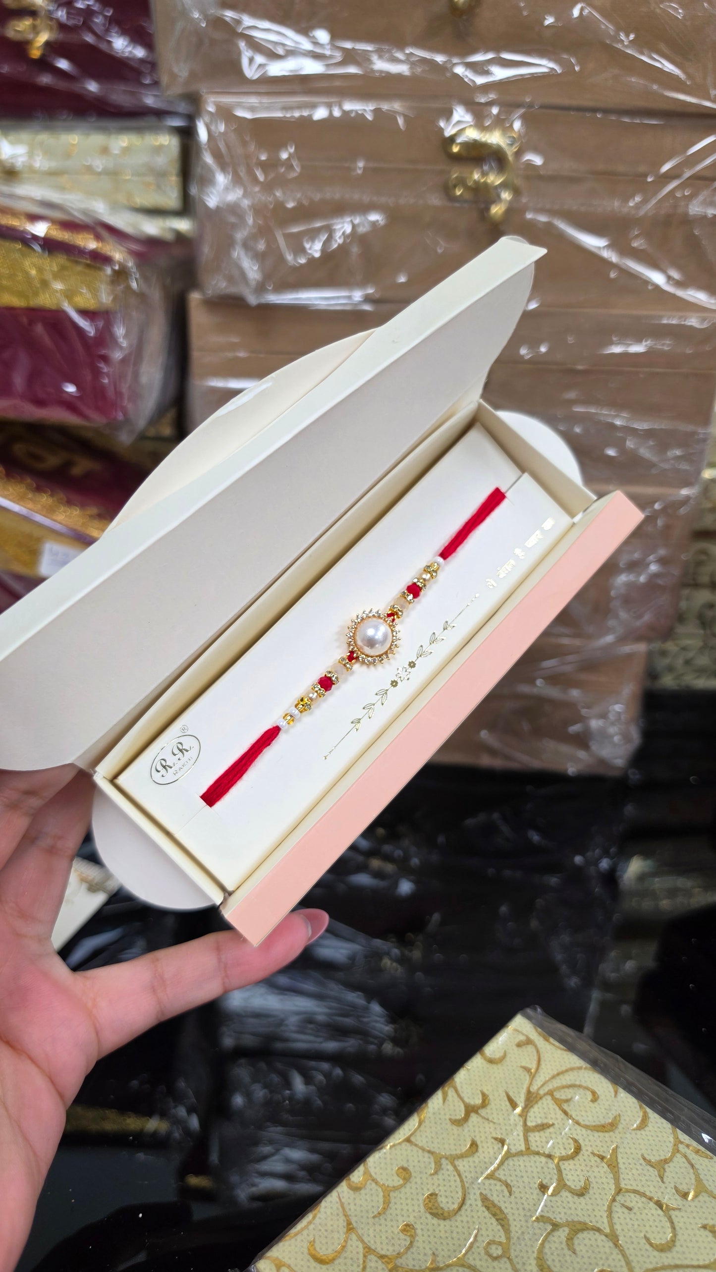 Pearl crystal rakhi
