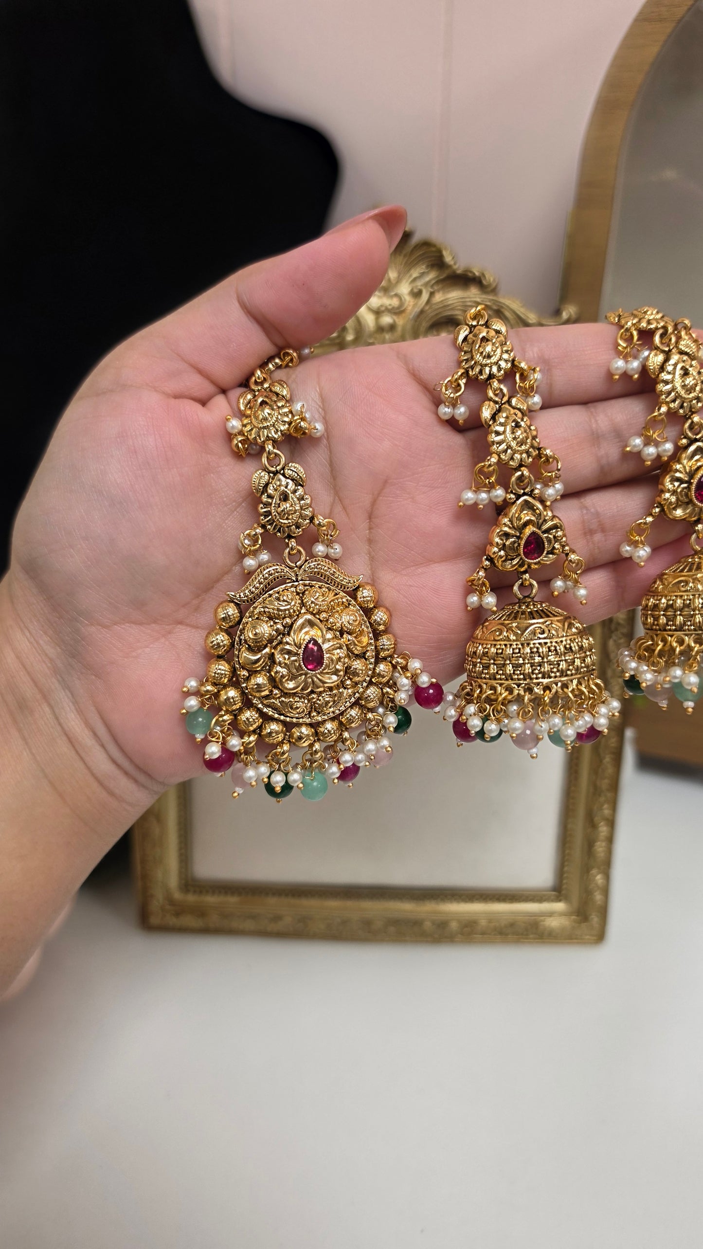 Sakhi jhumkis with tikka Set(Many color options)