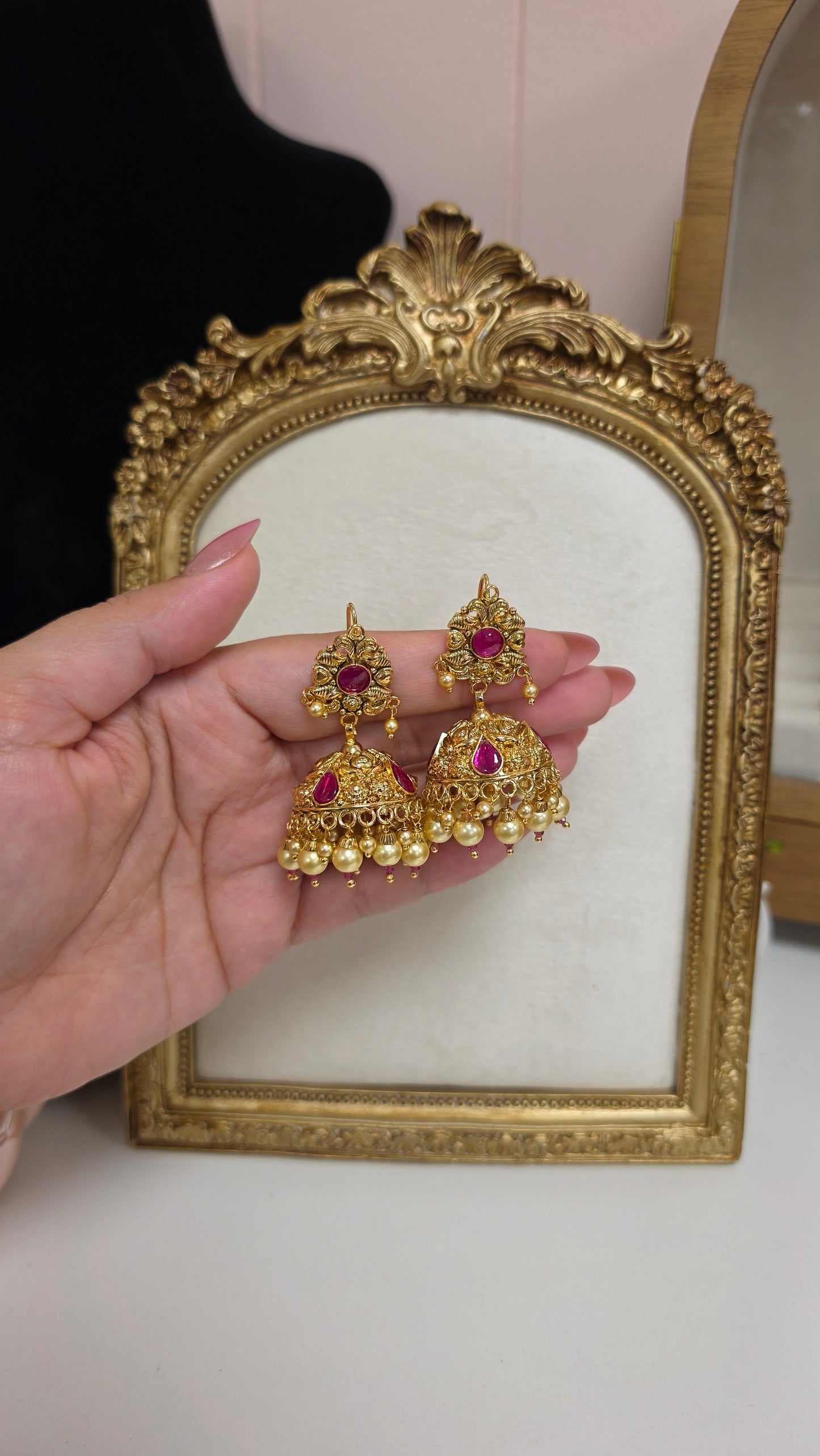 Rutba premium gold plated jhumkis (Ruby)