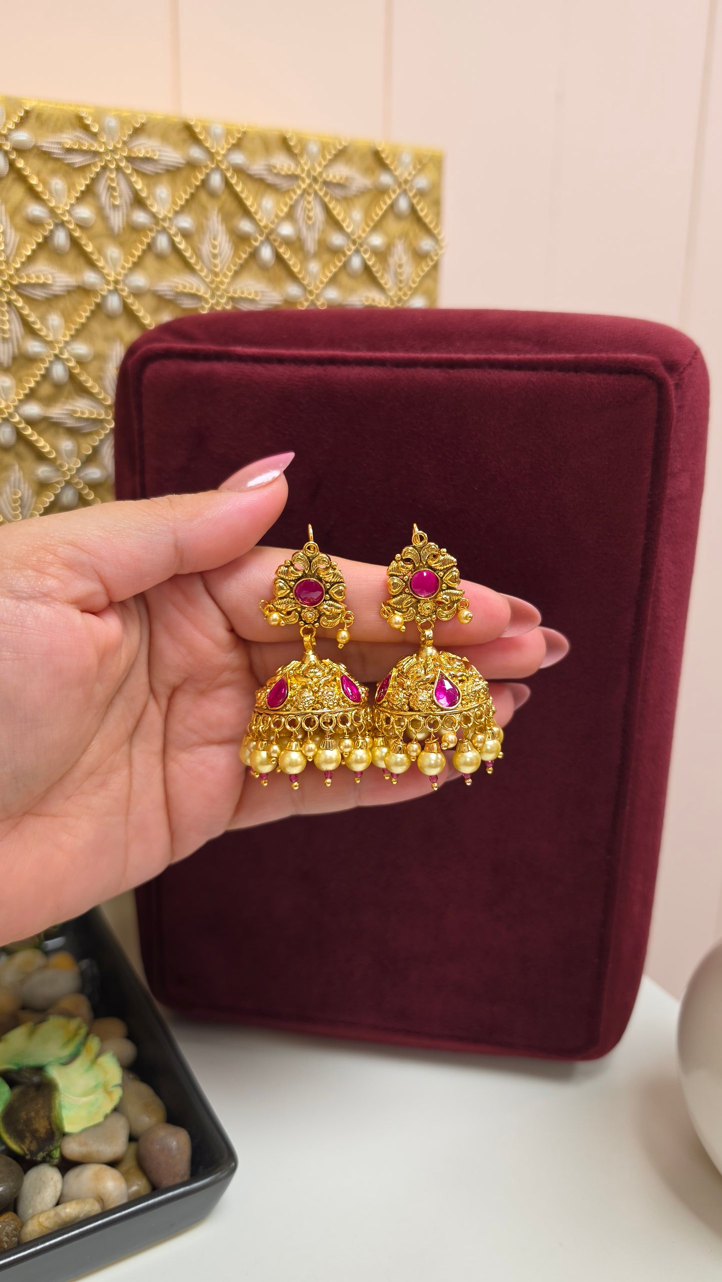 Rutba premium gold plated jhumkis (Ruby)