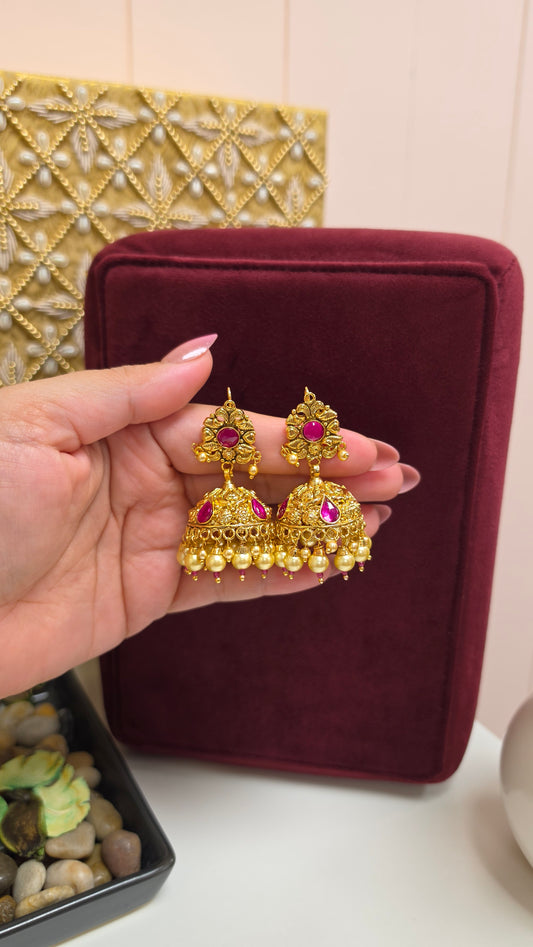 Rutba premium gold plated jhumkis (Ruby)