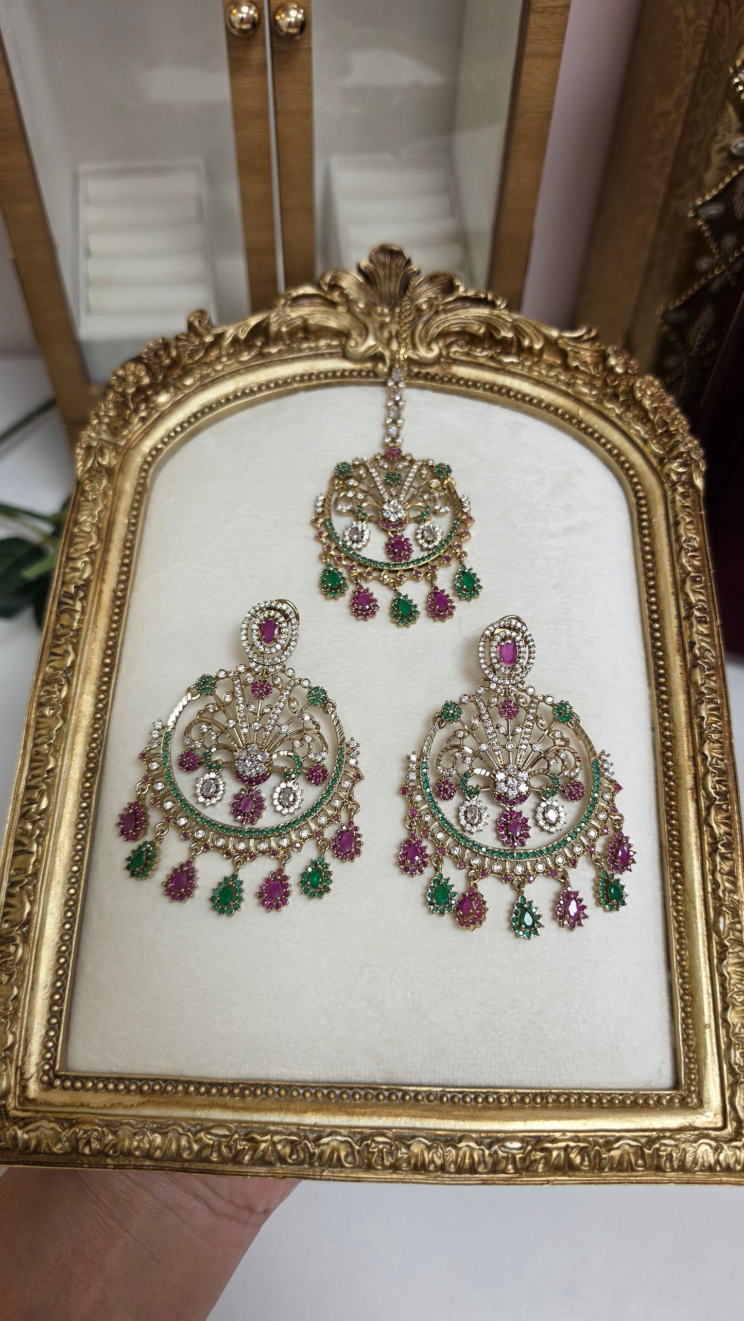 Priti Earrings and tikka set(Ruby/Green)