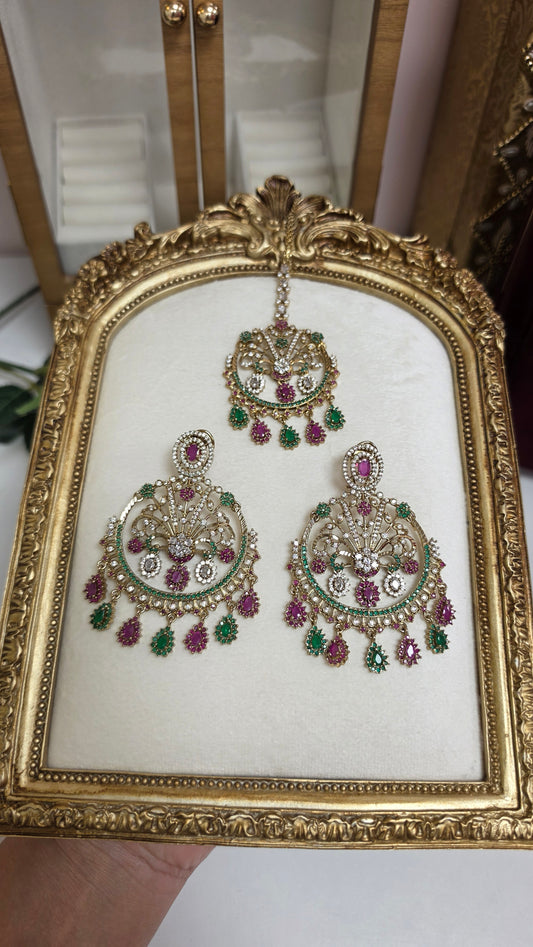 Priti Earrings and tikka set(Ruby/Green)