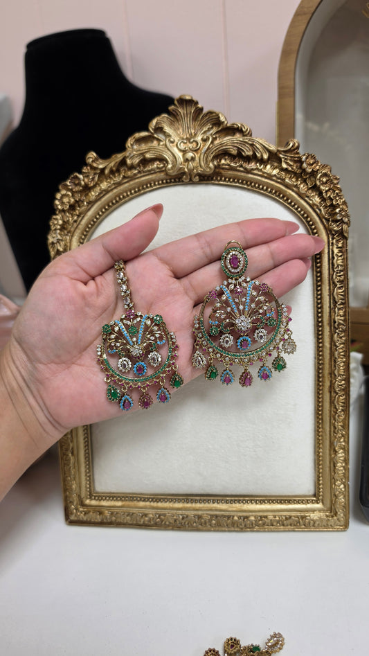 Priti Earrings and tikka set(Multicolor)