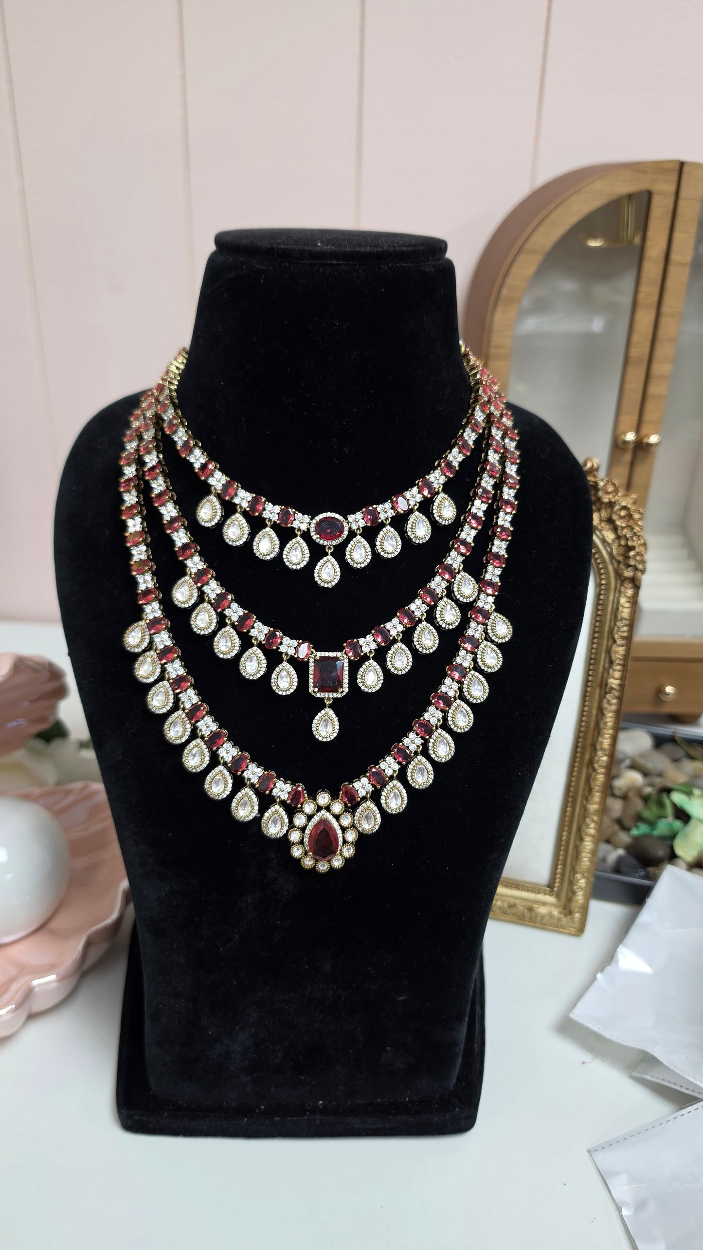 Vyoma three layered kundan set ruby color