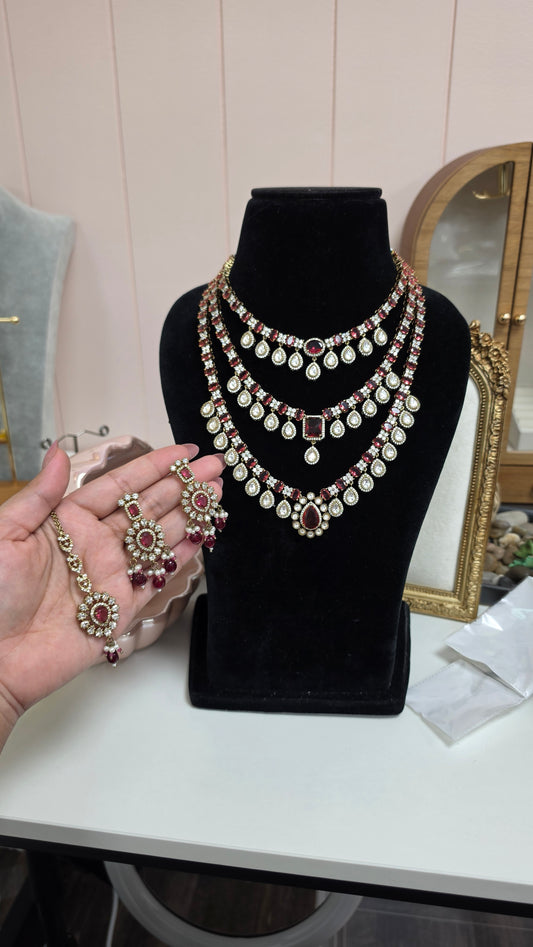 Vyoma three layered kundan set ruby color