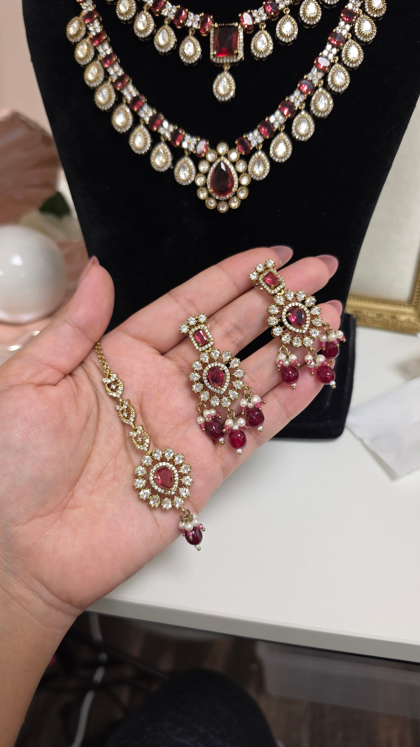 Vyoma three layered kundan set ruby color