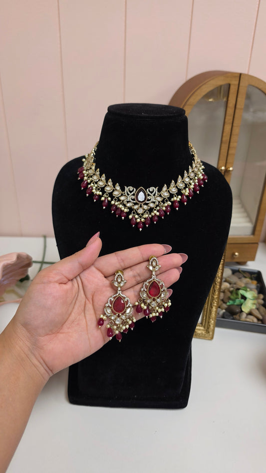 Uptej premium kundan set (Ruby)