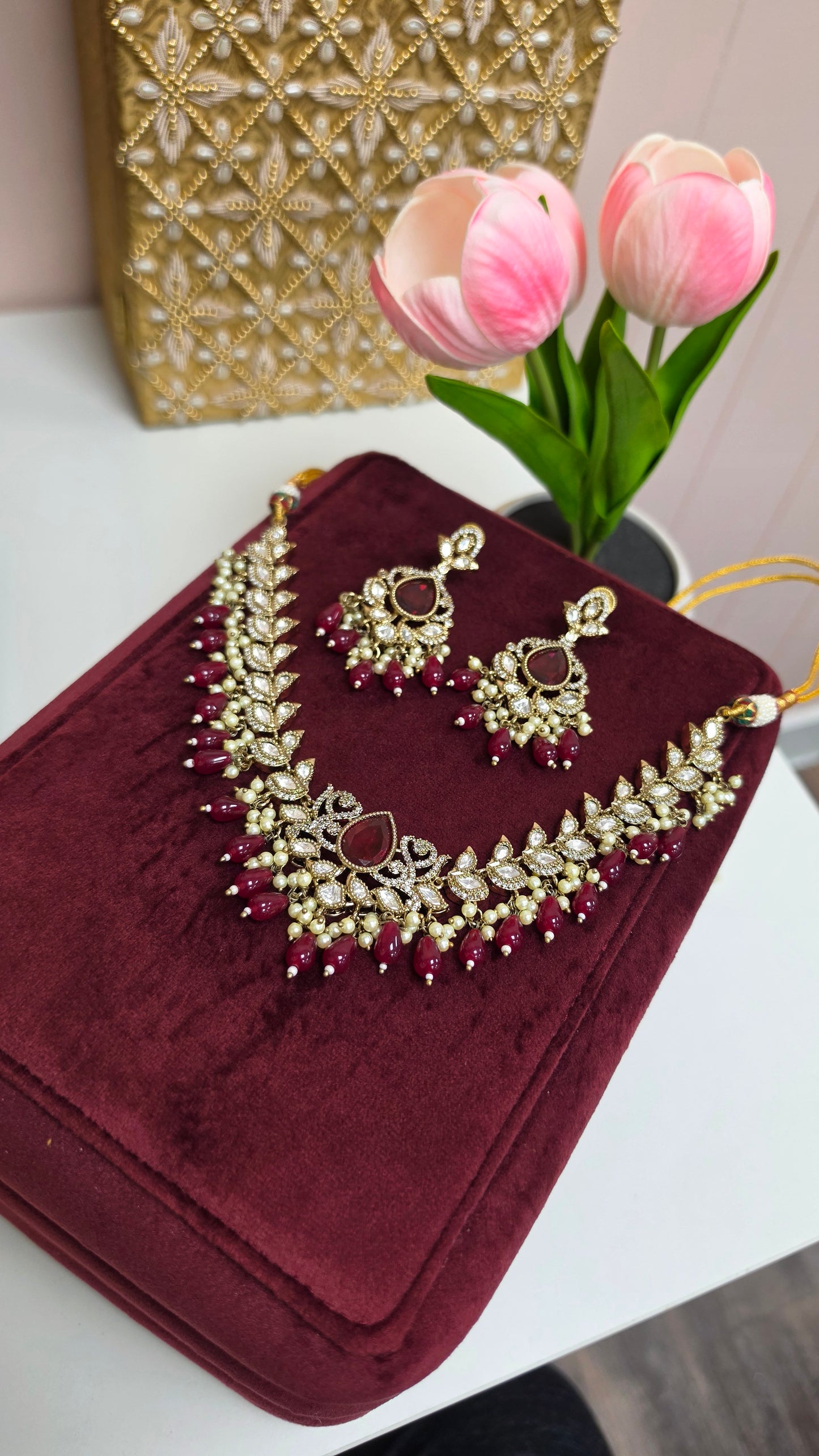 Uptej premium kundan set (Ruby)