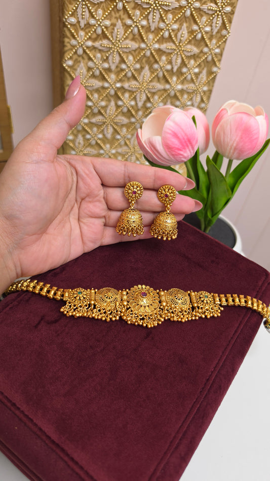 Vedya premium gold plated set (Ruby/green)