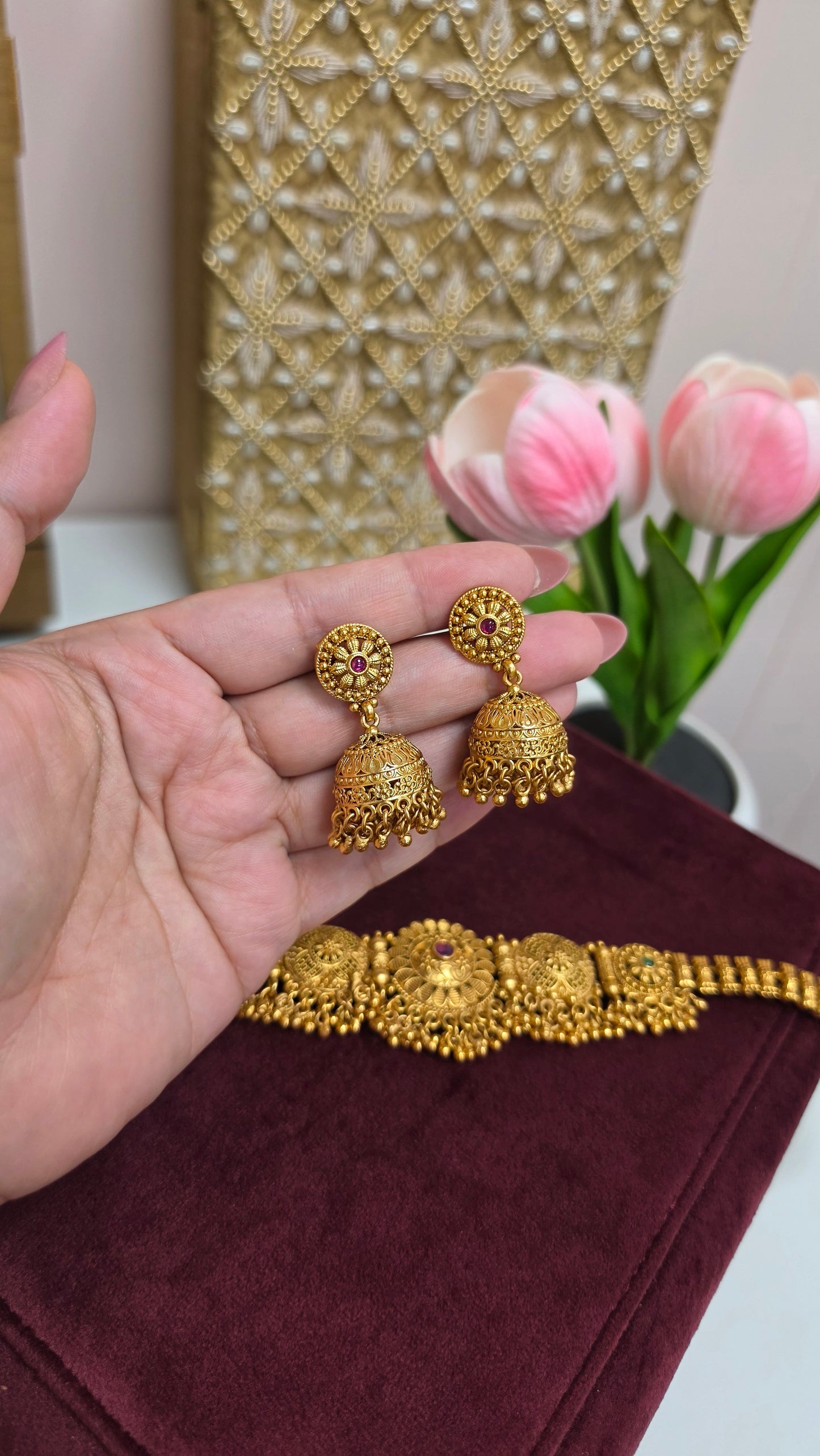Vedya premium gold plated set (Ruby/green)