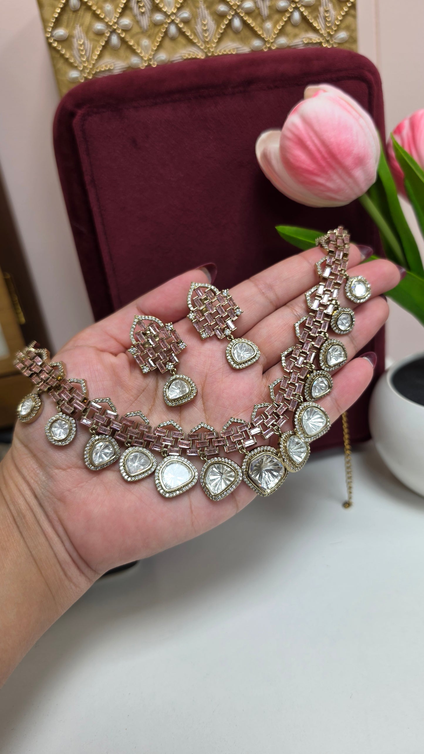 Eshpreet kundan set (Light pink)