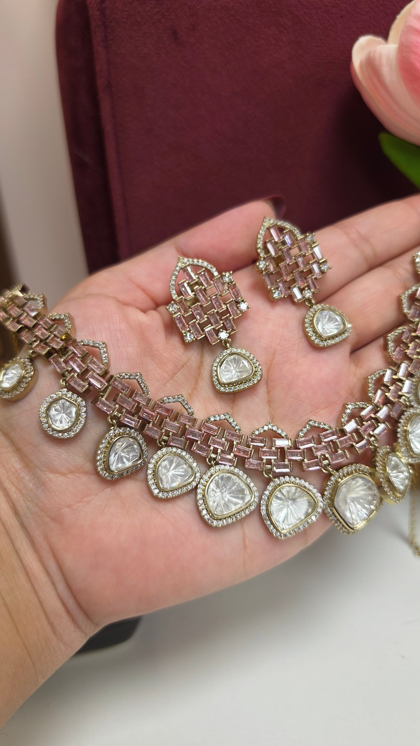Eshpreet kundan set (Light pink)