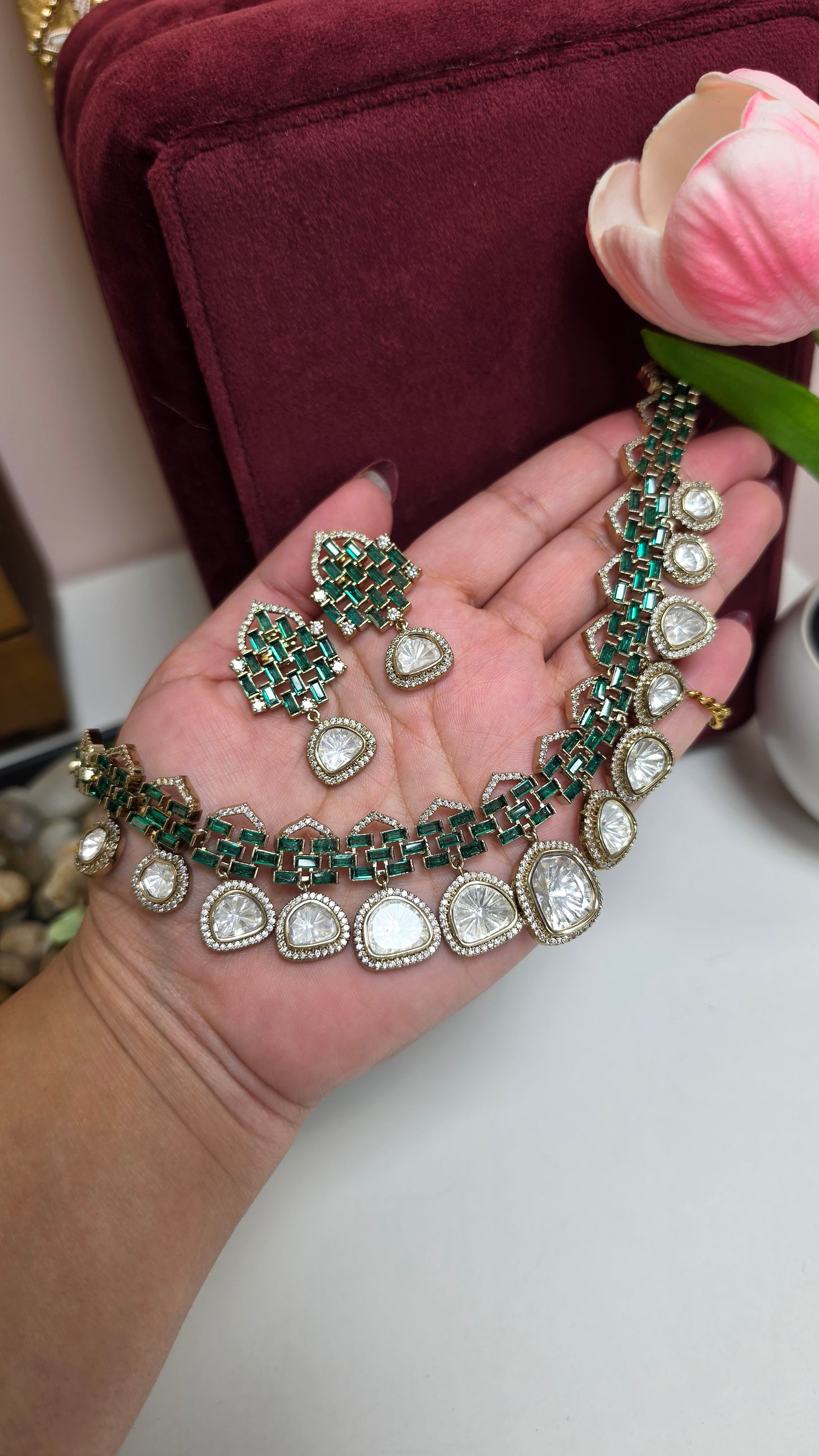 Eshpreet kundan set (Green)