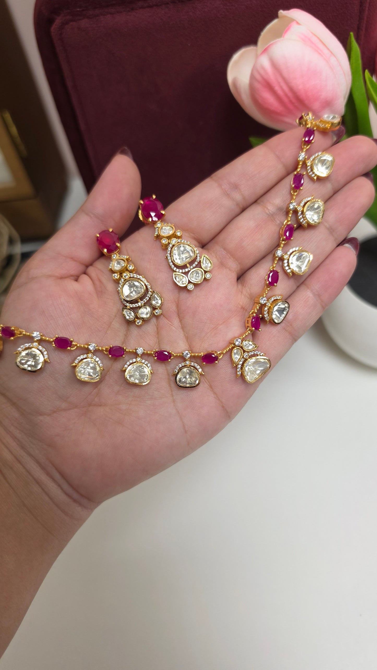 Soha premium moisonaite kundan set