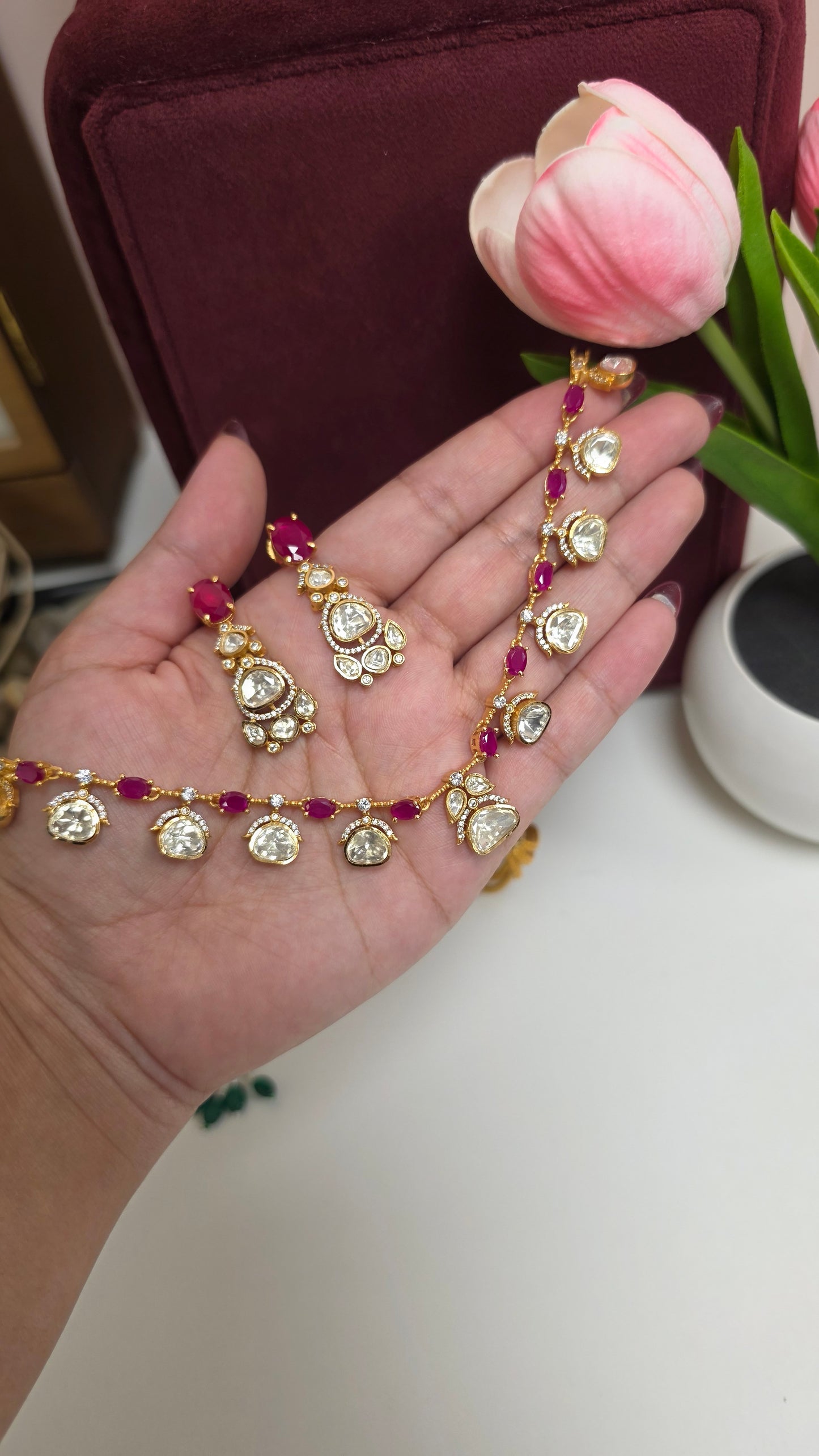 Soha premium moisonaite kundan set