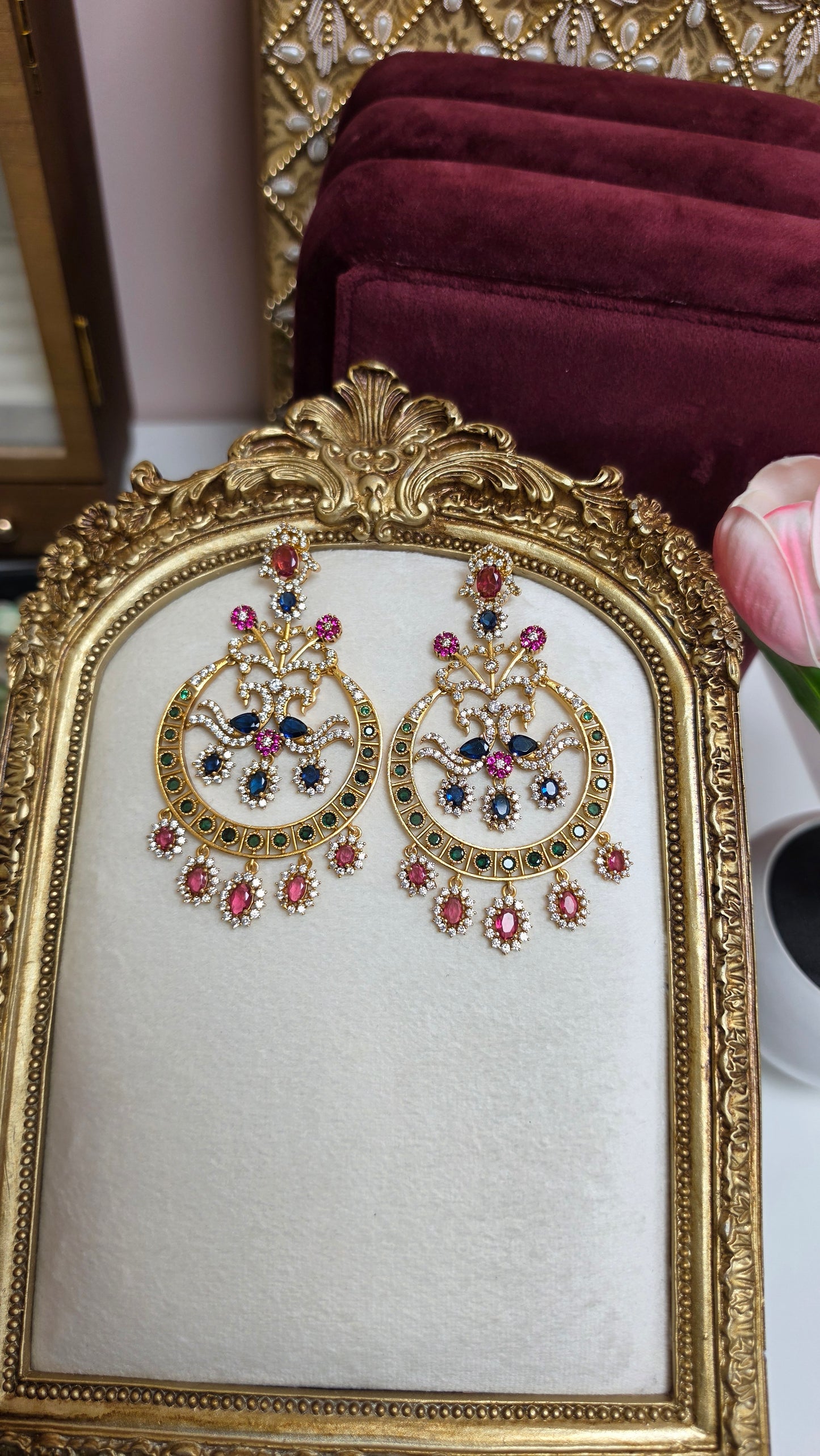 Jheel premium sabya inspired Earrings (Ruby)