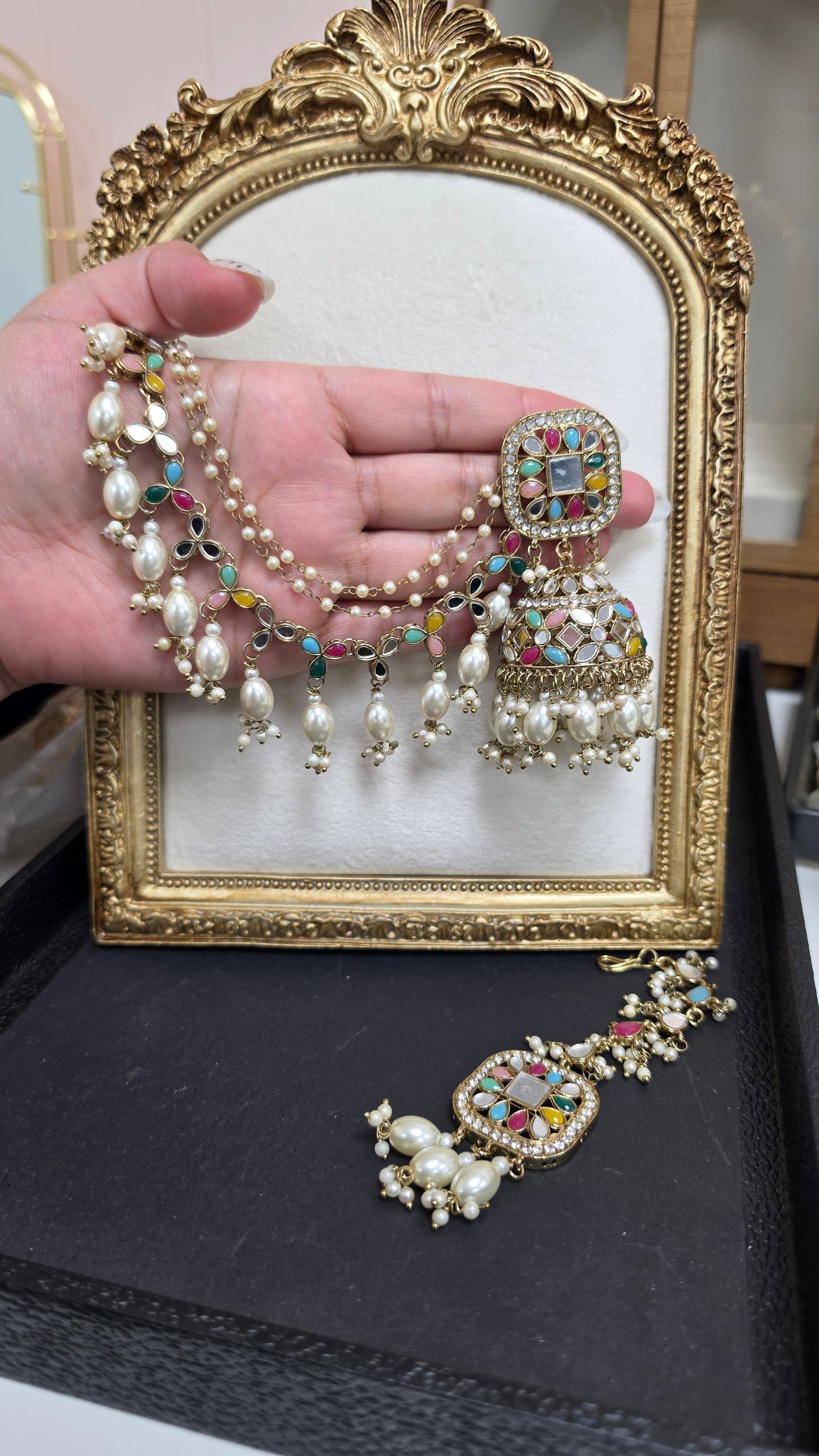Iqra jhumkis with Tikka set