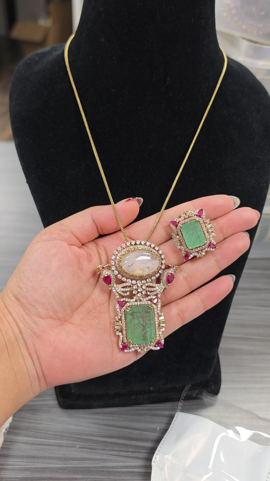 Sabha premium sabya inspired set(jade/pink)