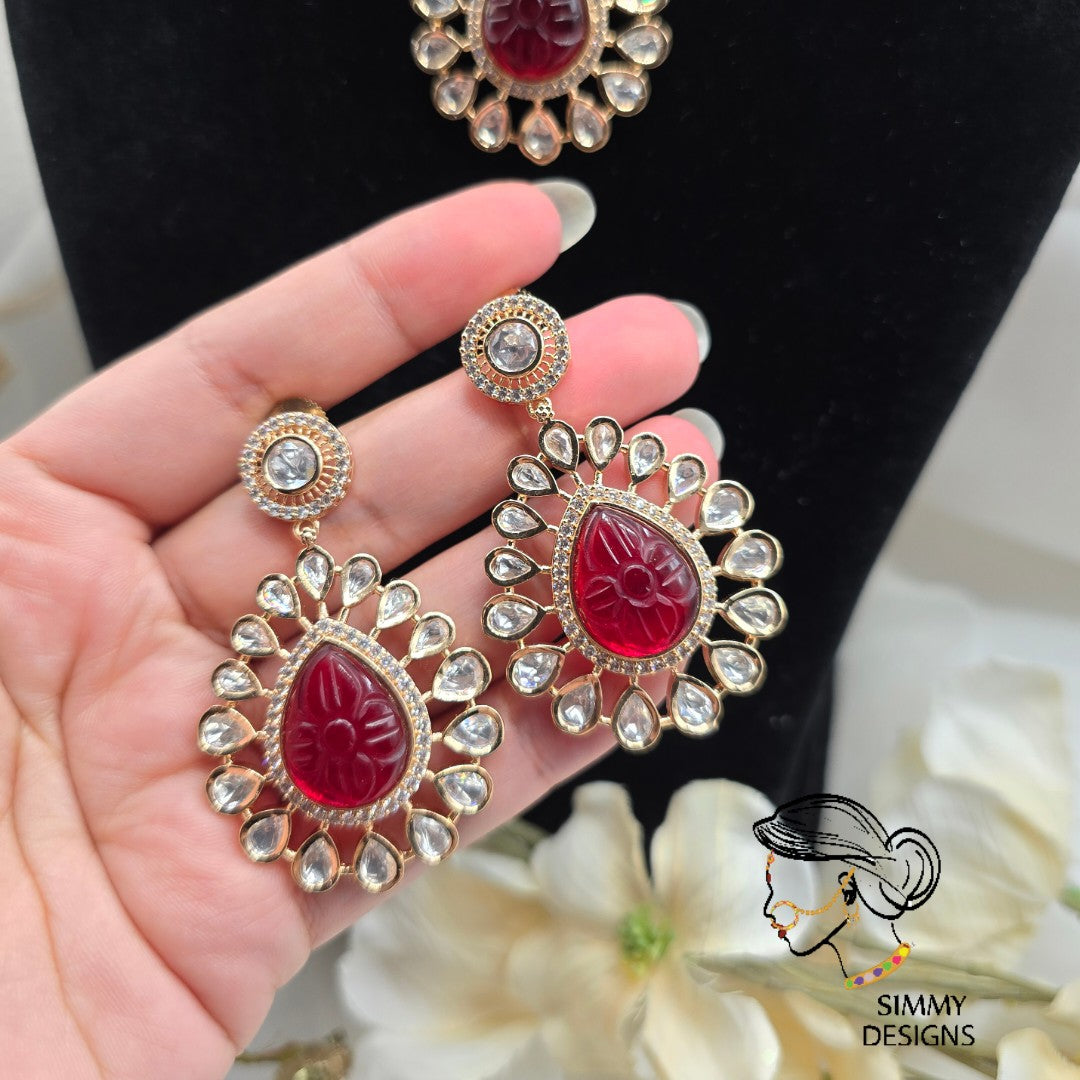 Chahat gold plated kundan set (Ruby)
