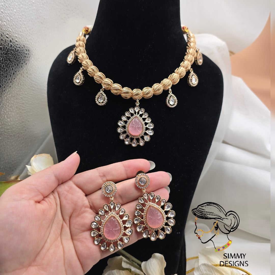 Chahat gold plated kundan set (Ruby)
