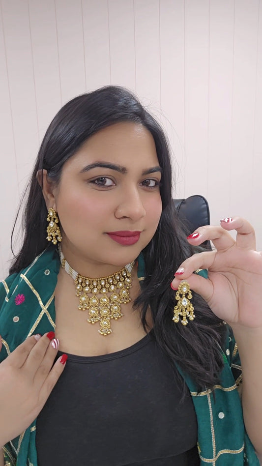 Ikleen premium kundan gold plated set