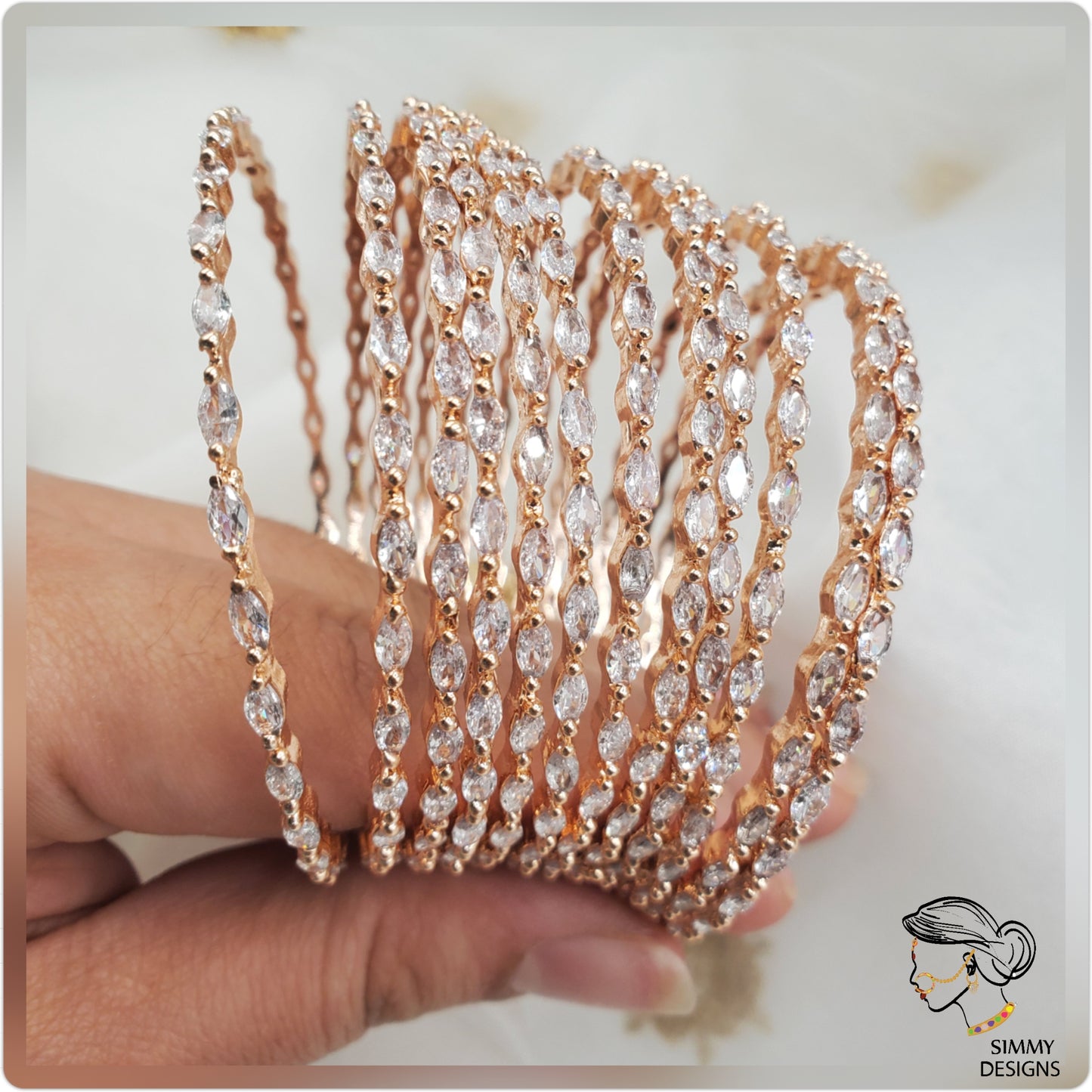 Set of 6 AD Bangles in rose gold