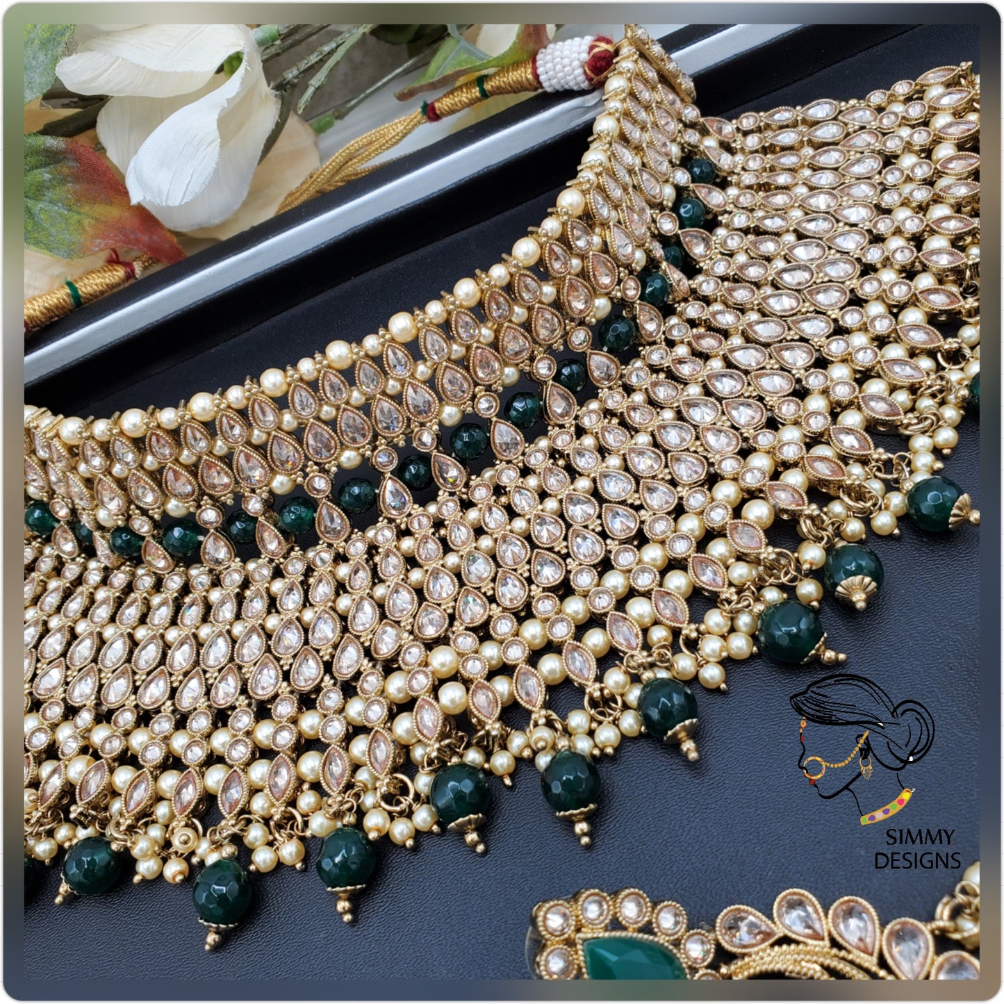 Haniya Reverse AD polki Bridal Set(Green)